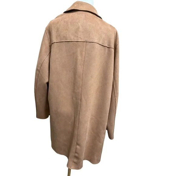 Tahari Woman Brown Suede Faux Leather Open Front Long Jacket Shacket Size 1X - Picture 4 of 8